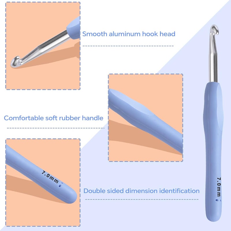 Gerute 7mm Crochet Hook, Ergonomic Crochet Hooks with Soft Rubber Handle and Smooth Glide Head - Lightweight Aluminum Needles for Beginners, Arthritis, Yarn Projects, Long Crafting Sessions (7.0 mm) - Image 3